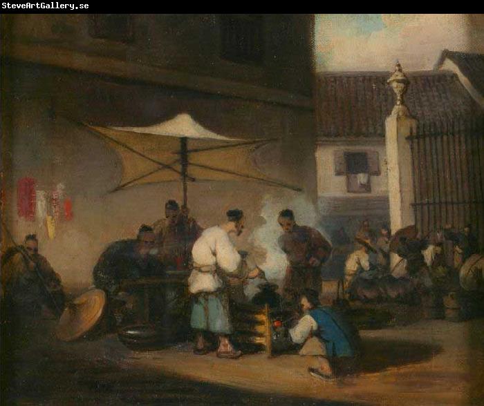 George Chinnery Street Scene, Macao, with Pigs